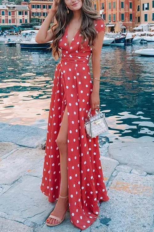 Polka Dot Wrap Maxi Dress