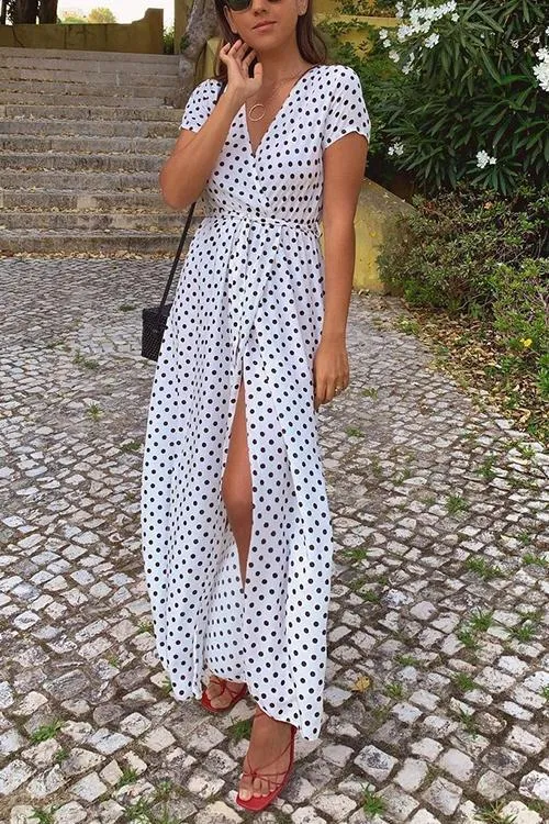 Polka Dot Wrap Maxi Dress