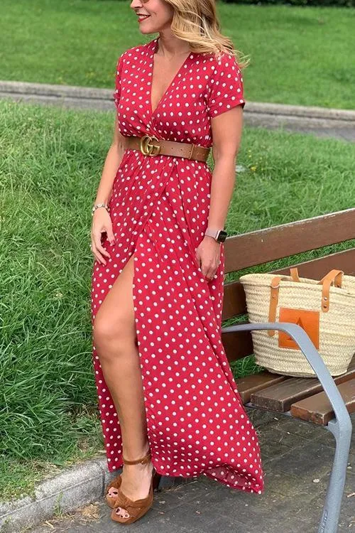 Polka Dot Wrap Maxi Dress