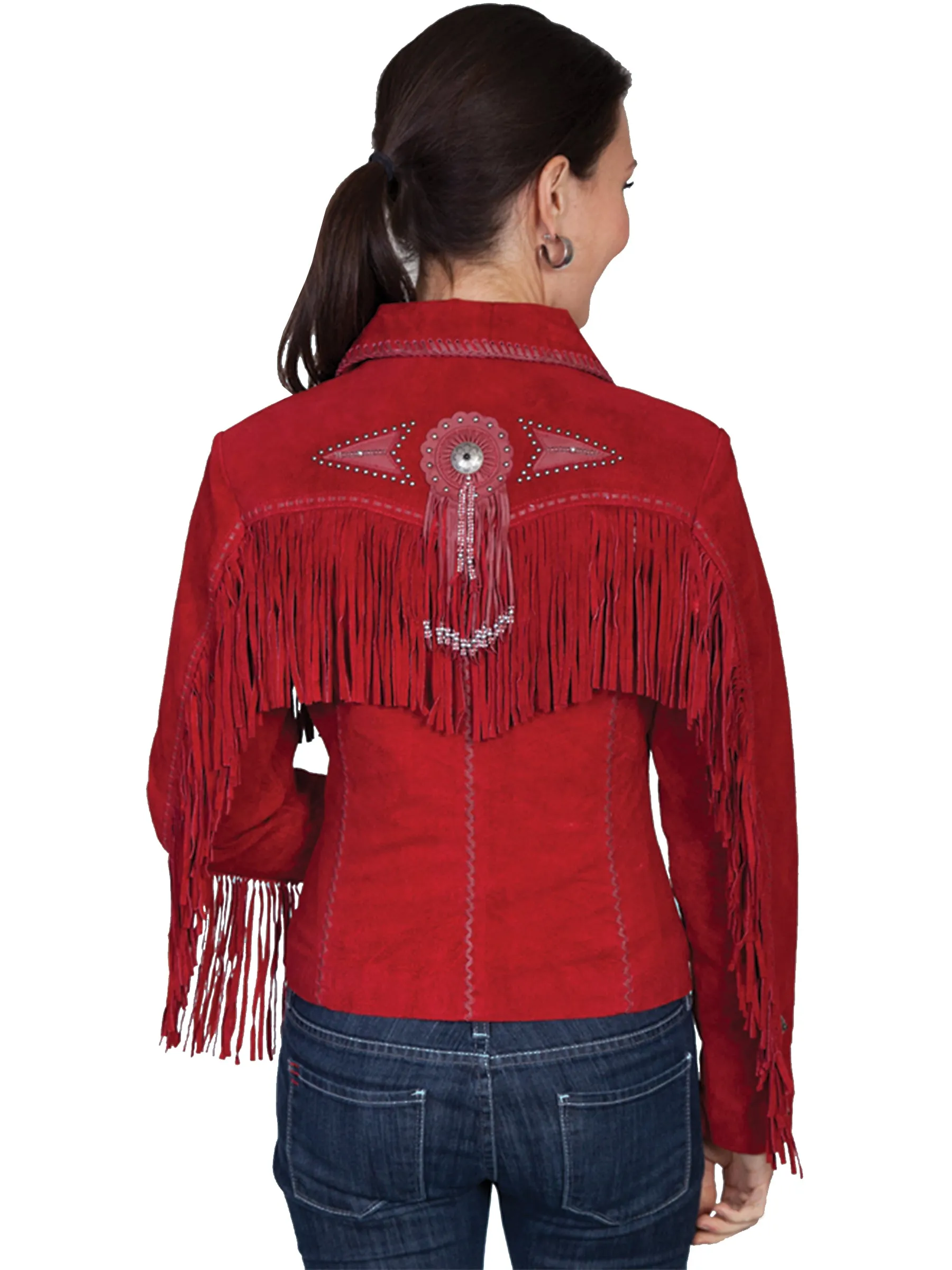 Red Fringe & Beaded Suede Jacket by Scully at Bourbon Cowgirl