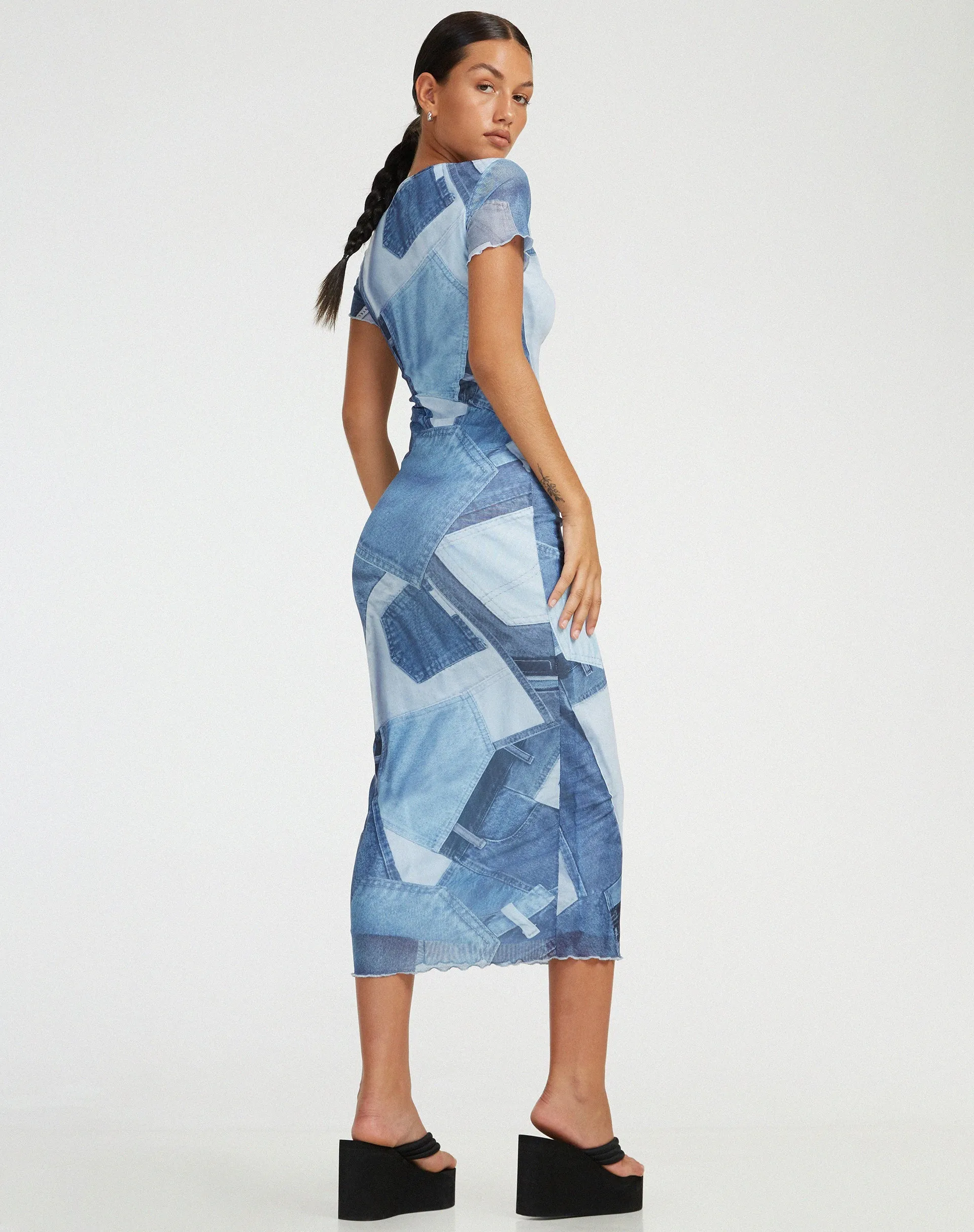 Roska Midi Dress in Denim Pocket