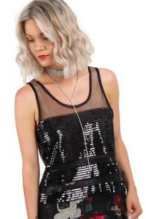 Sequin Embellished Mesh Top