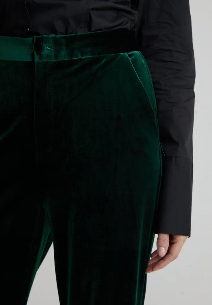 Sienna Straight Leg Velvet Trouser In Green