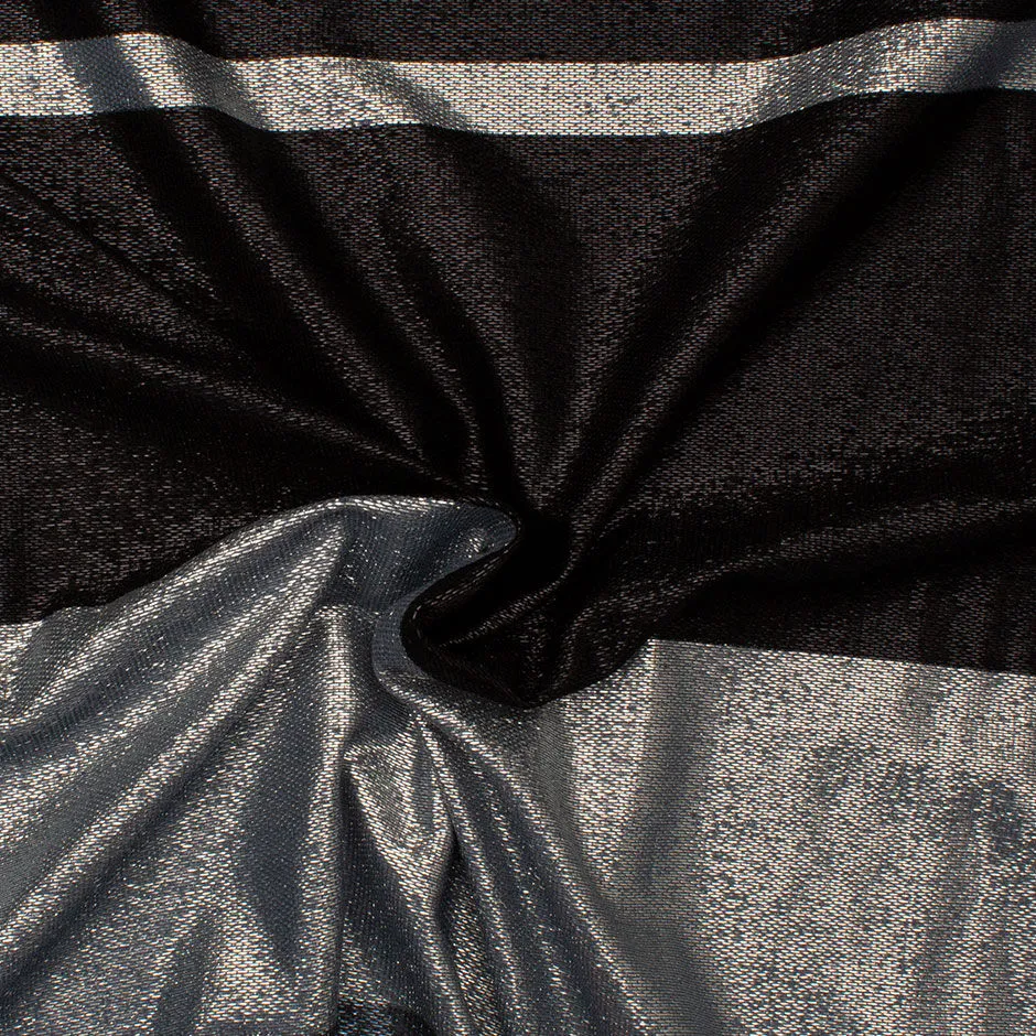 Silver & Black Striped Cotton Blend Metallic Jersey