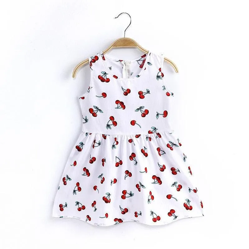 Sleeveless Fruity Print Girls Dresses