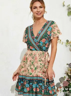 SLEEVES FLARED SLEEVES BEACH DRESS