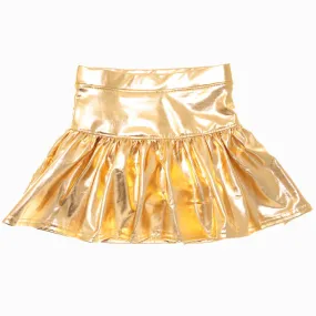 Slick Metallic Gathered Skort - Yellow Gold