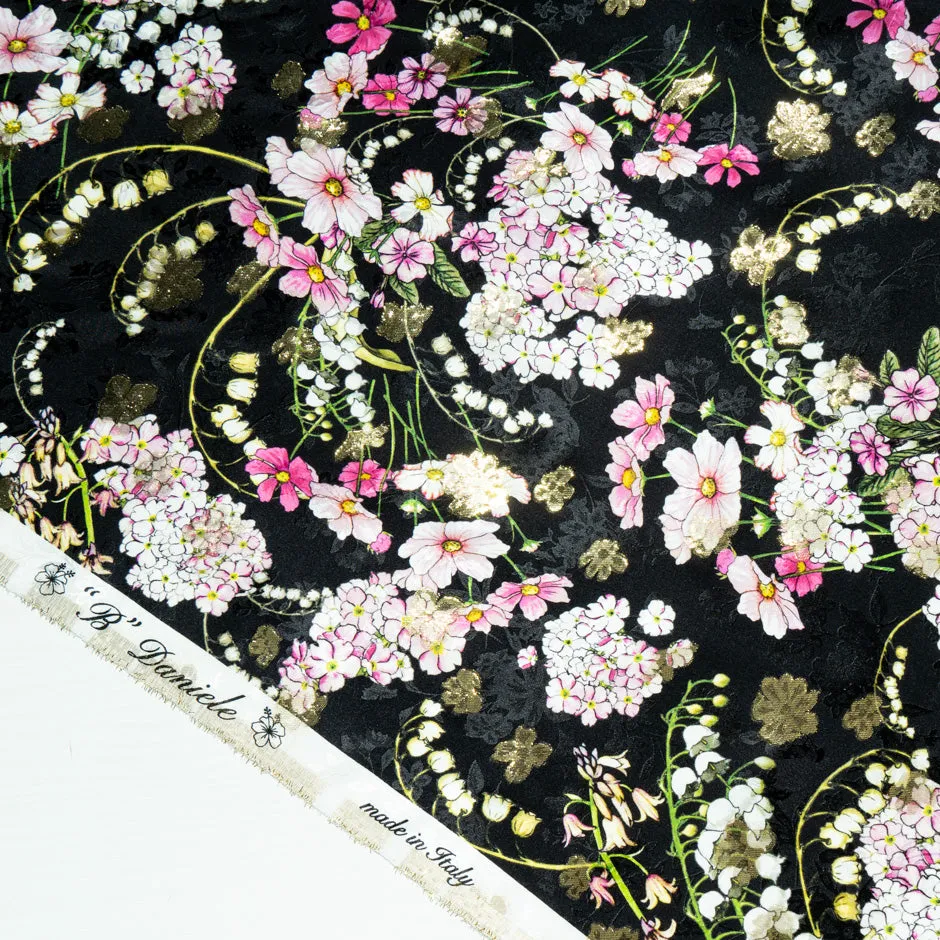 Snowdrop Printed Black Metallic Silk Jacquard (A 2m Piece)