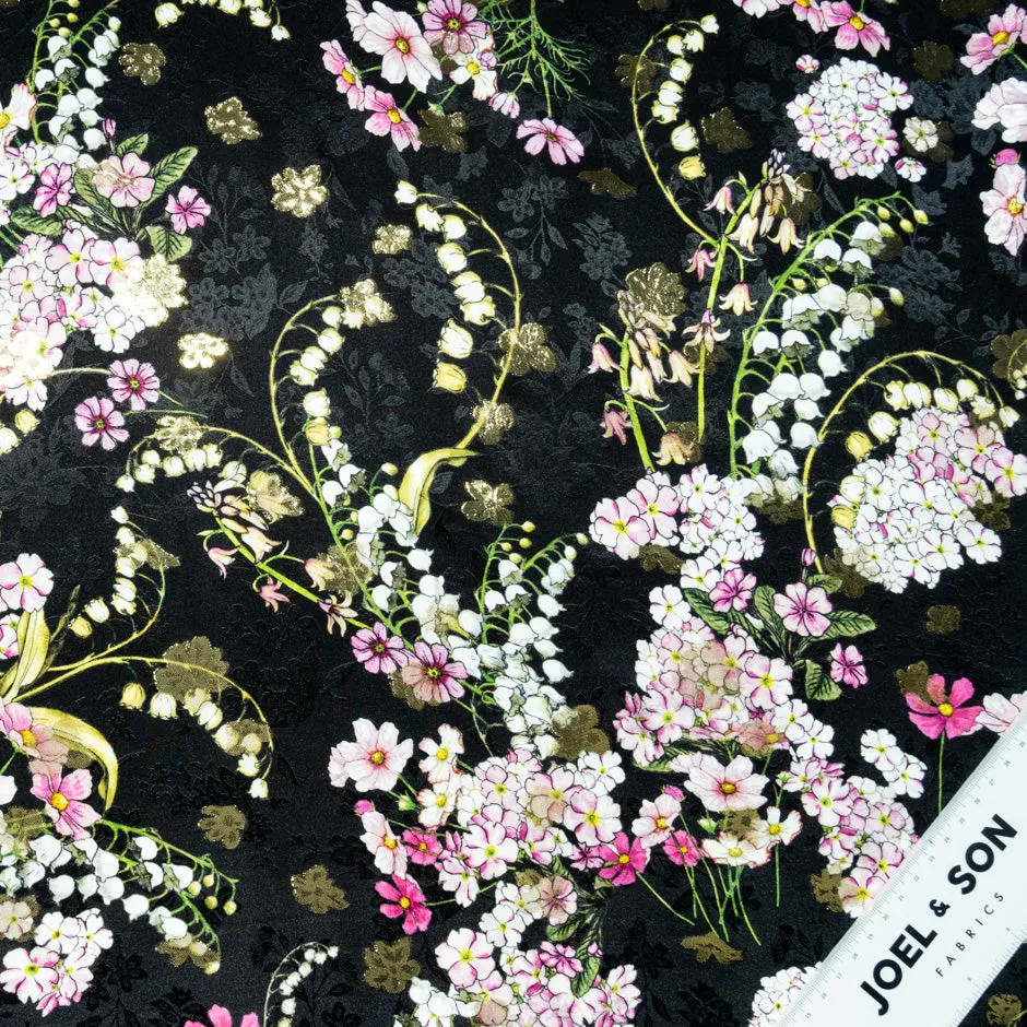 Snowdrop Printed Black Metallic Silk Jacquard (A 2m Piece)