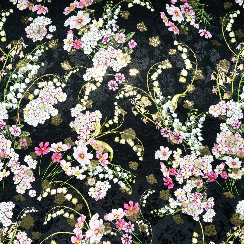 Snowdrop Printed Black Metallic Silk Jacquard (A 2m Piece)