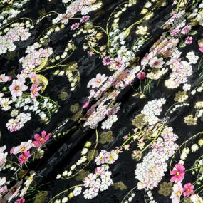 Snowdrop Printed Black Metallic Silk Jacquard (A 2m Piece)