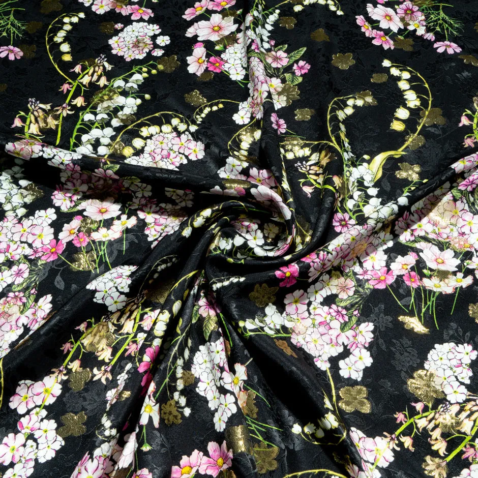 Snowdrop Printed Black Metallic Silk Jacquard (A 2m Piece)