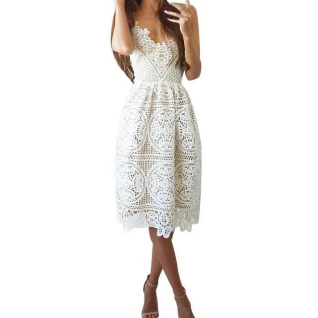 Summer Deep V Neck Backless Lace Dresses