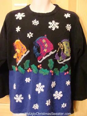 Tacky Ice Skate Themed Christmas Sweater