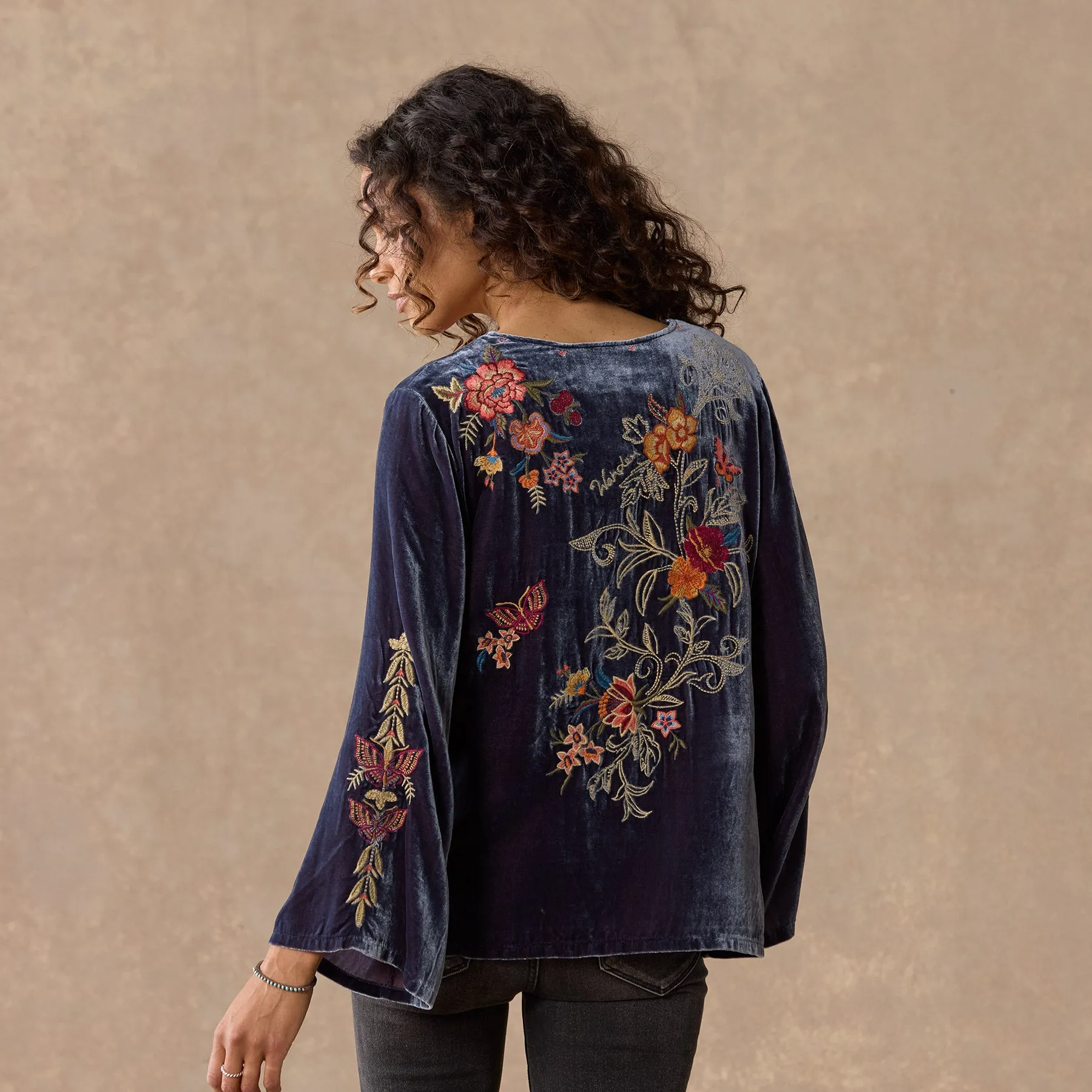 Taline Embroidered Velvet Top