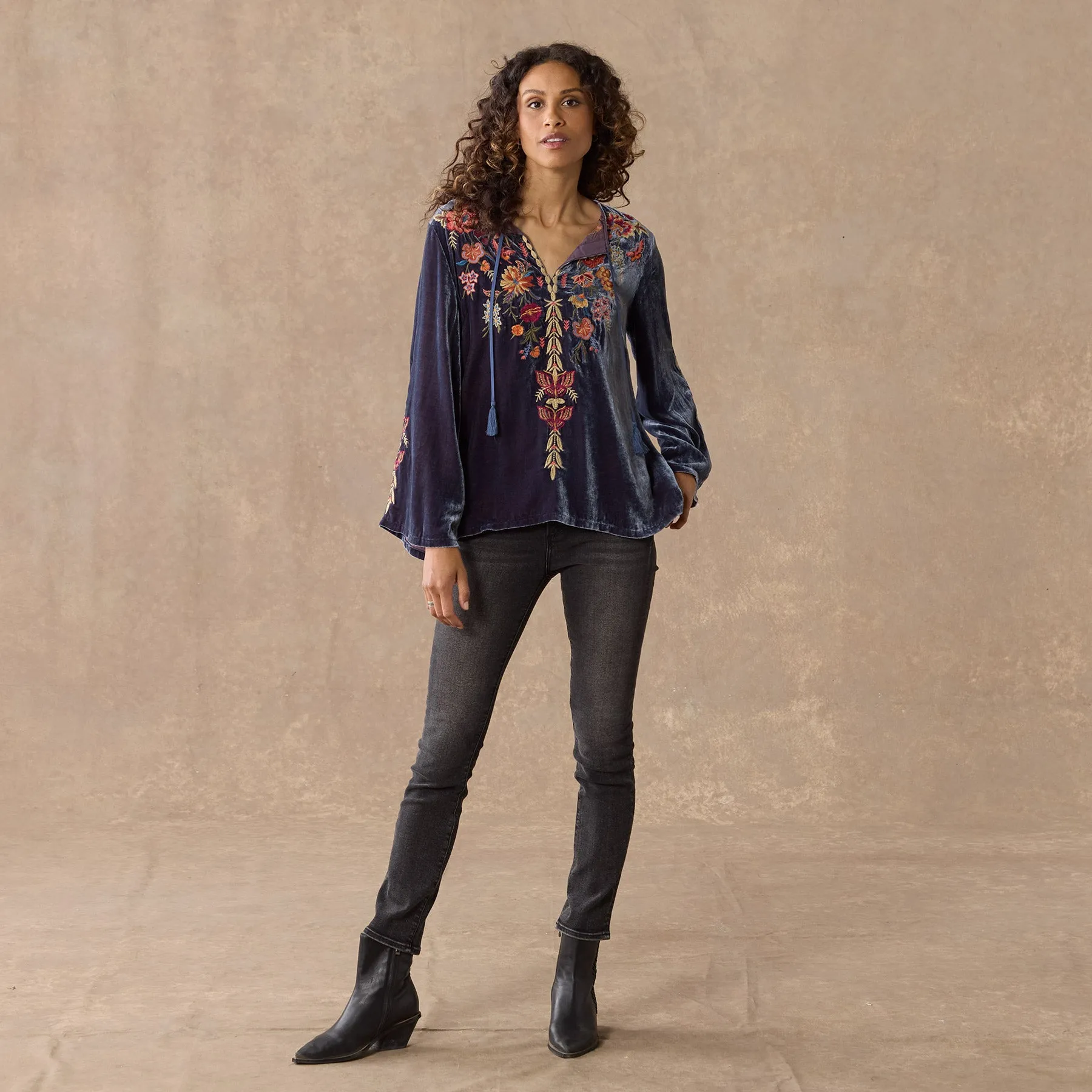 Taline Embroidered Velvet Top