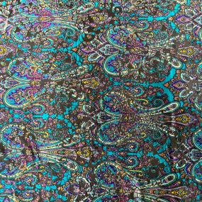 Teal Blue Sur Multicolor Burnout Stretch Velvet Fabric