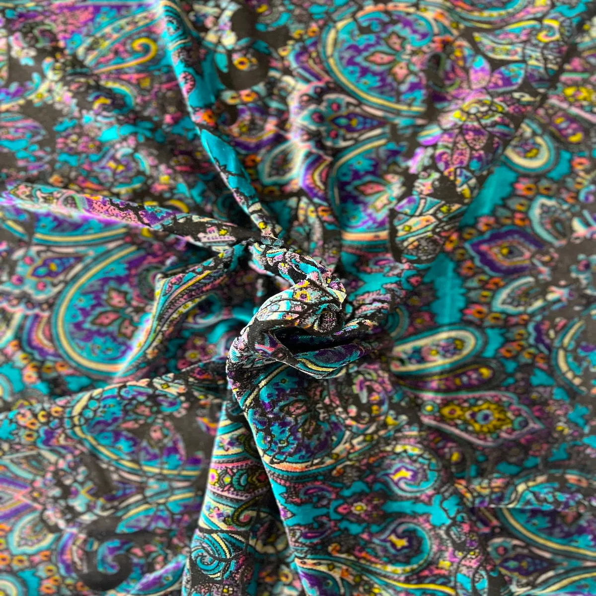 Teal Blue Sur Multicolor Burnout Stretch Velvet Fabric