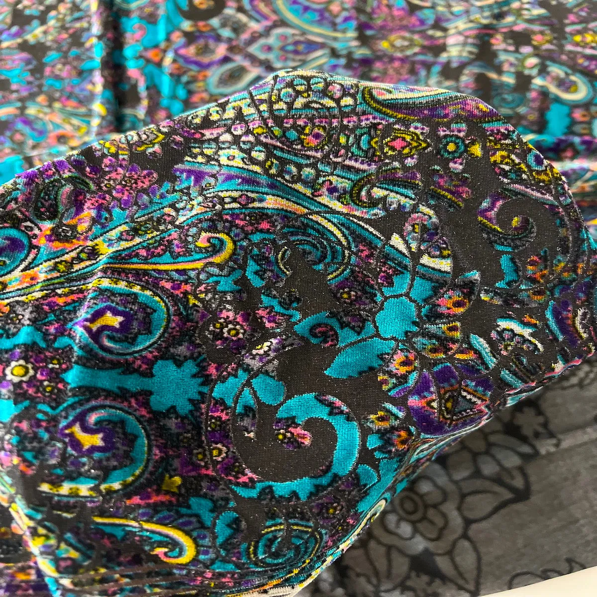 Teal Blue Sur Multicolor Burnout Stretch Velvet Fabric