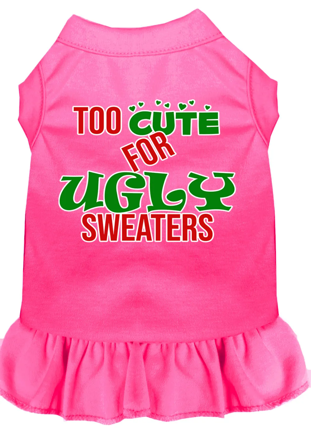 Too Cute For Ugly Sweaters Screen Print Dog Dress Bright Pink Xs