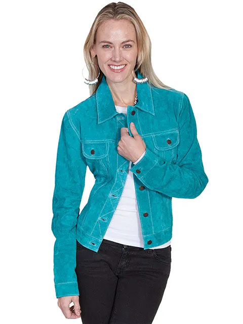 Turquoise Suede Jean Jacket at Bourbon Cowgirl