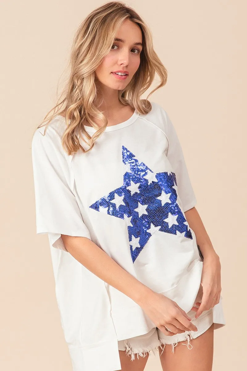 Uneven Hem Sequin Star Top