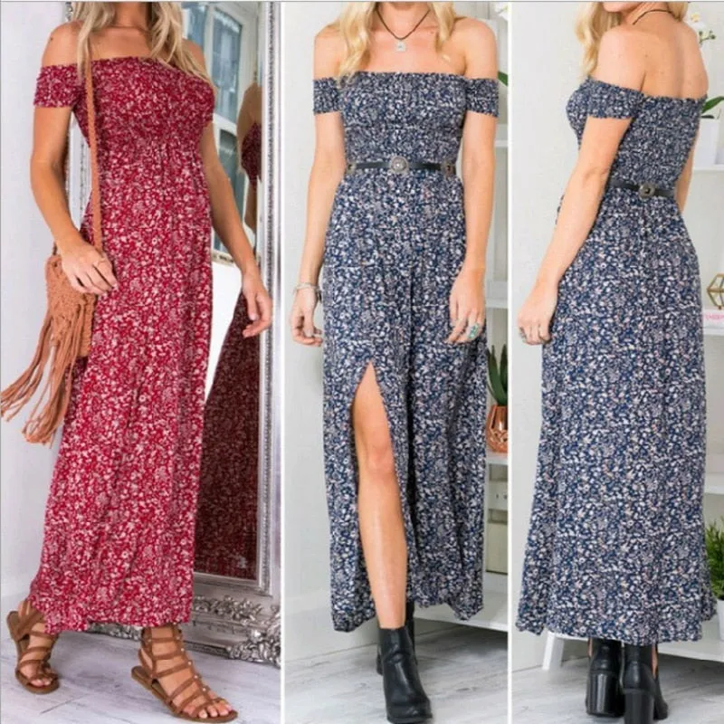 VenusFox Sexy Strapless Vintage Bohemian Maxi Dress Beach Summer Dress Sundresses Long Dresses