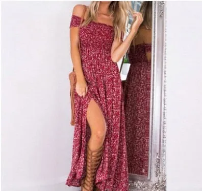 VenusFox Sexy Strapless Vintage Bohemian Maxi Dress Beach Summer Dress Sundresses Long Dresses