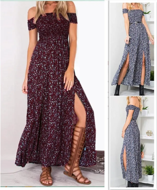 VenusFox Sexy Strapless Vintage Bohemian Maxi Dress Beach Summer Dress Sundresses Long Dresses