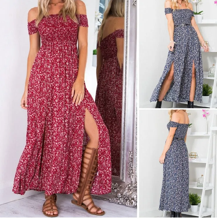 VenusFox Sexy Strapless Vintage Bohemian Maxi Dress Beach Summer Dress Sundresses Long Dresses