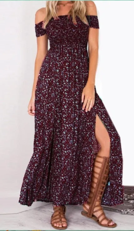 VenusFox Sexy Strapless Vintage Bohemian Maxi Dress Beach Summer Dress Sundresses Long Dresses