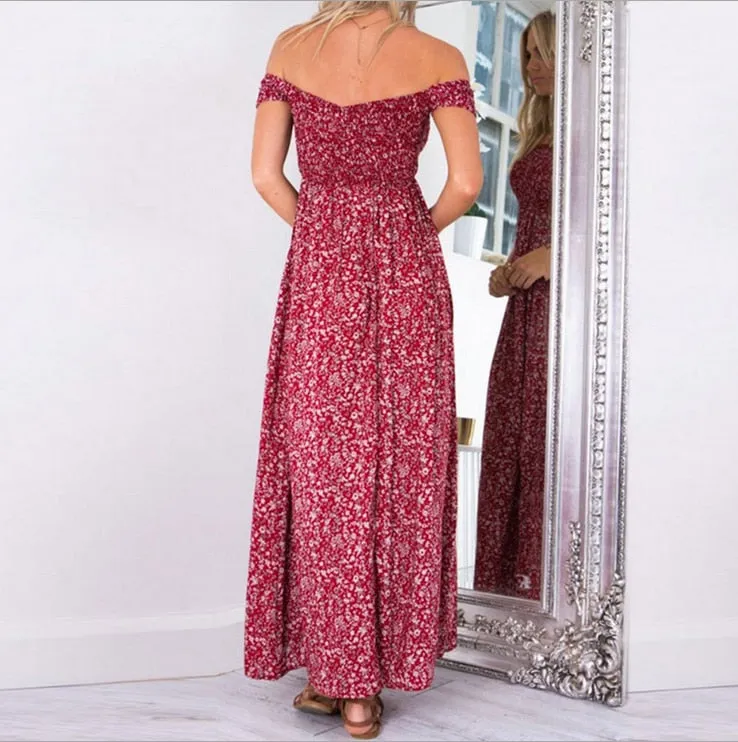 VenusFox Sexy Strapless Vintage Bohemian Maxi Dress Beach Summer Dress Sundresses Long Dresses