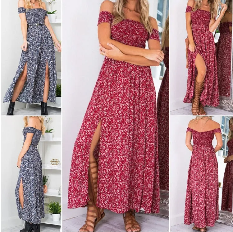 VenusFox Sexy Strapless Vintage Bohemian Maxi Dress Beach Summer Dress Sundresses Long Dresses