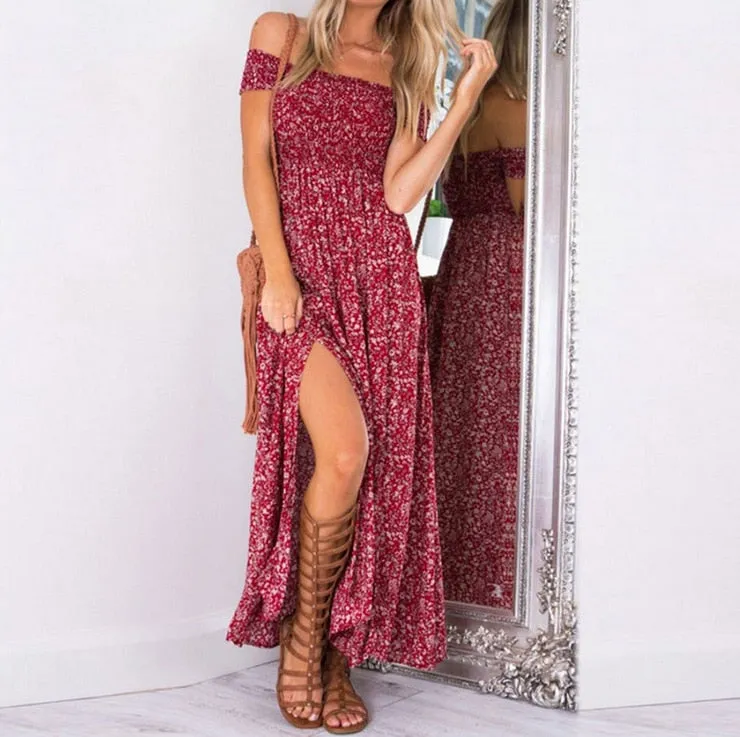 VenusFox Sexy Strapless Vintage Bohemian Maxi Dress Beach Summer Dress Sundresses Long Dresses