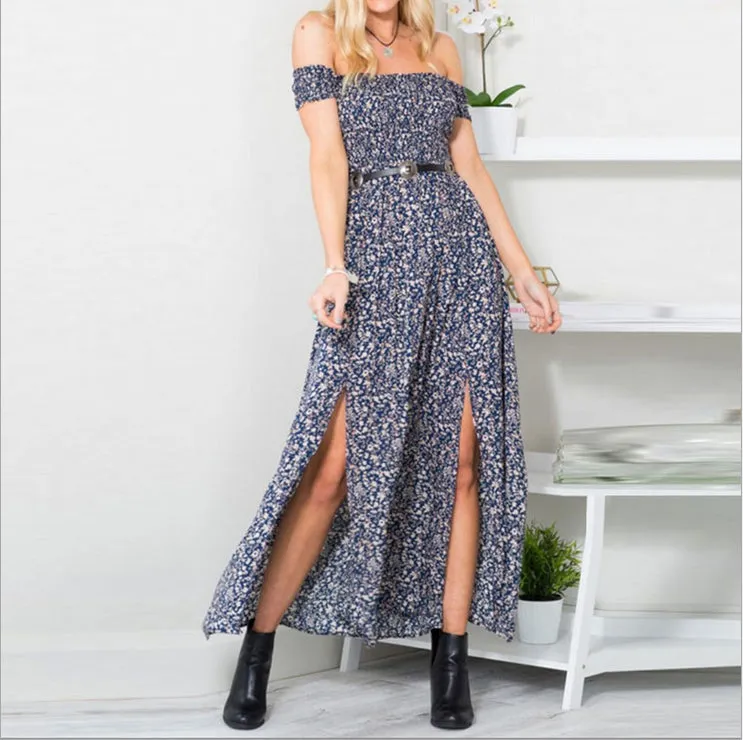 VenusFox Sexy Strapless Vintage Bohemian Maxi Dress Beach Summer Dress Sundresses Long Dresses