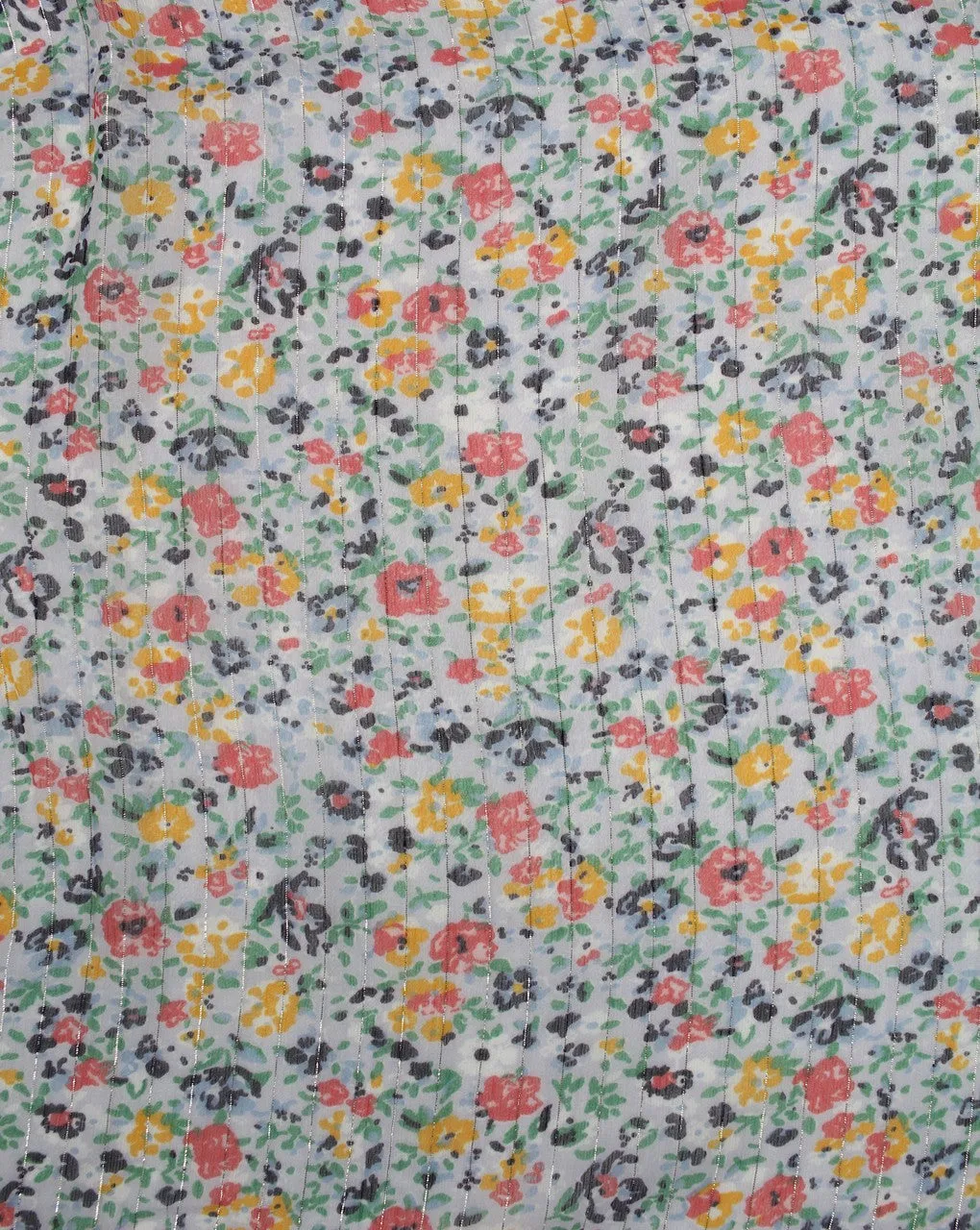 White And Multicolor Floral Print 1 Polyester Chiffon Fabric