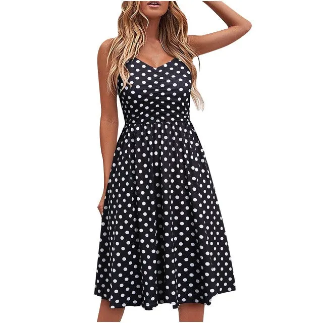 Wjczt Summer Casual Women&#39;s 2022 Sexy V-Neck Leopard Sling Dress Fashion Female Flower Print Beach Party Dresses Sleeveless Backless