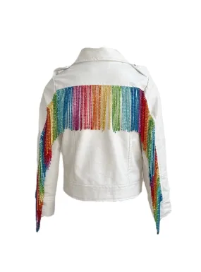 Women's Crystal Rainbow Rain Leather Jacket